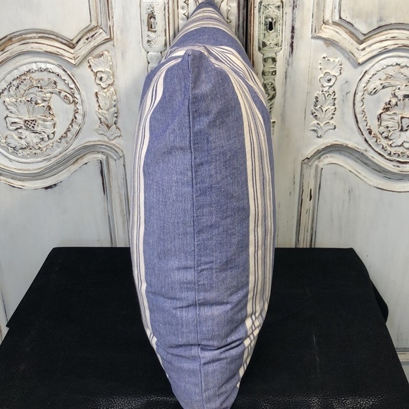 Home Decor Blue and Cream Awing Stripes Accent Pillow With Feather Insert - Picture 3 of 7